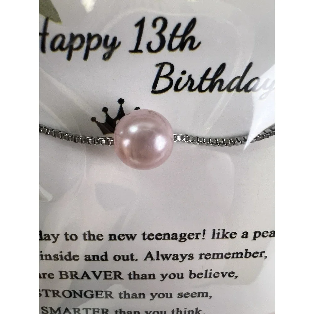 Joycuff Necklace Girls OS Pink New 13th Birthday Pearl Box Chain Pendant Gift